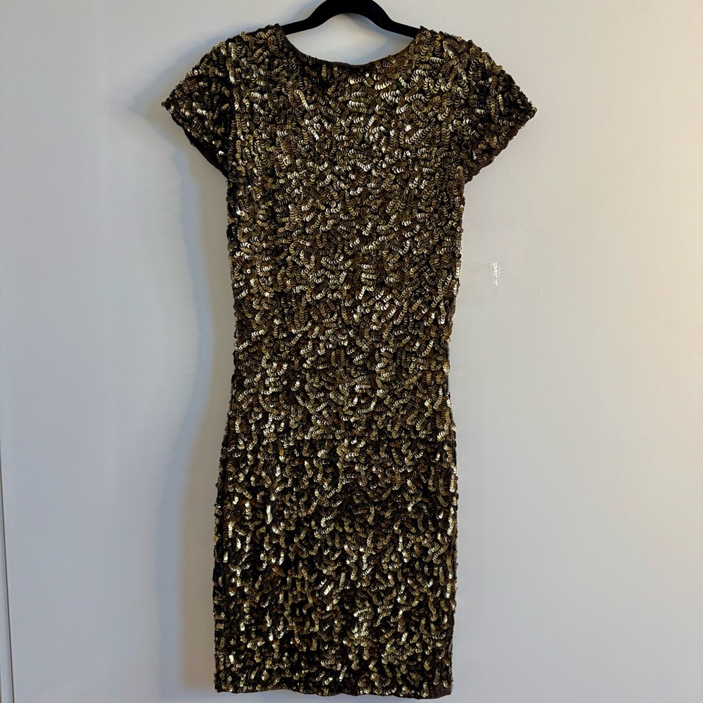 Alice + Olivia Gold & Brown Sequin Mini Dress